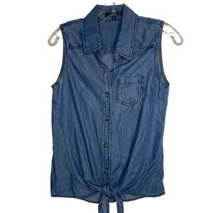 Velvet Heart Womens Blue Tencel Sleeveless Tie Front Button Down Shirt XS
